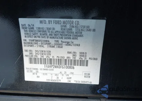 2015 Ford Police Interceptor из США, поврежденный, VIN 1FAHP2MK0FG100806